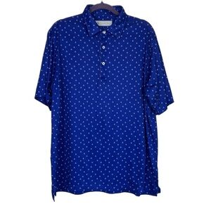 Donald Ross All Over Golf Print Performance Polo Shirt Navy Club Embroidery Sz L